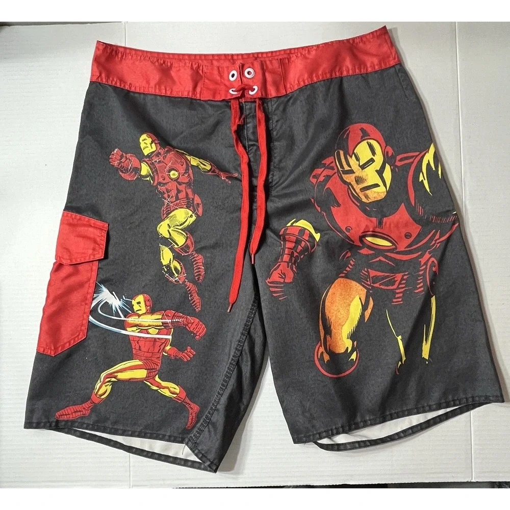 Marvel Iron Man Boardshorts Men's 34 Comic Books Fantastic Four Cargo Pocket‎